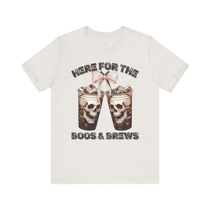 Halloween Skeleton Iced Coffee Tee - Here for the Boos and Brews