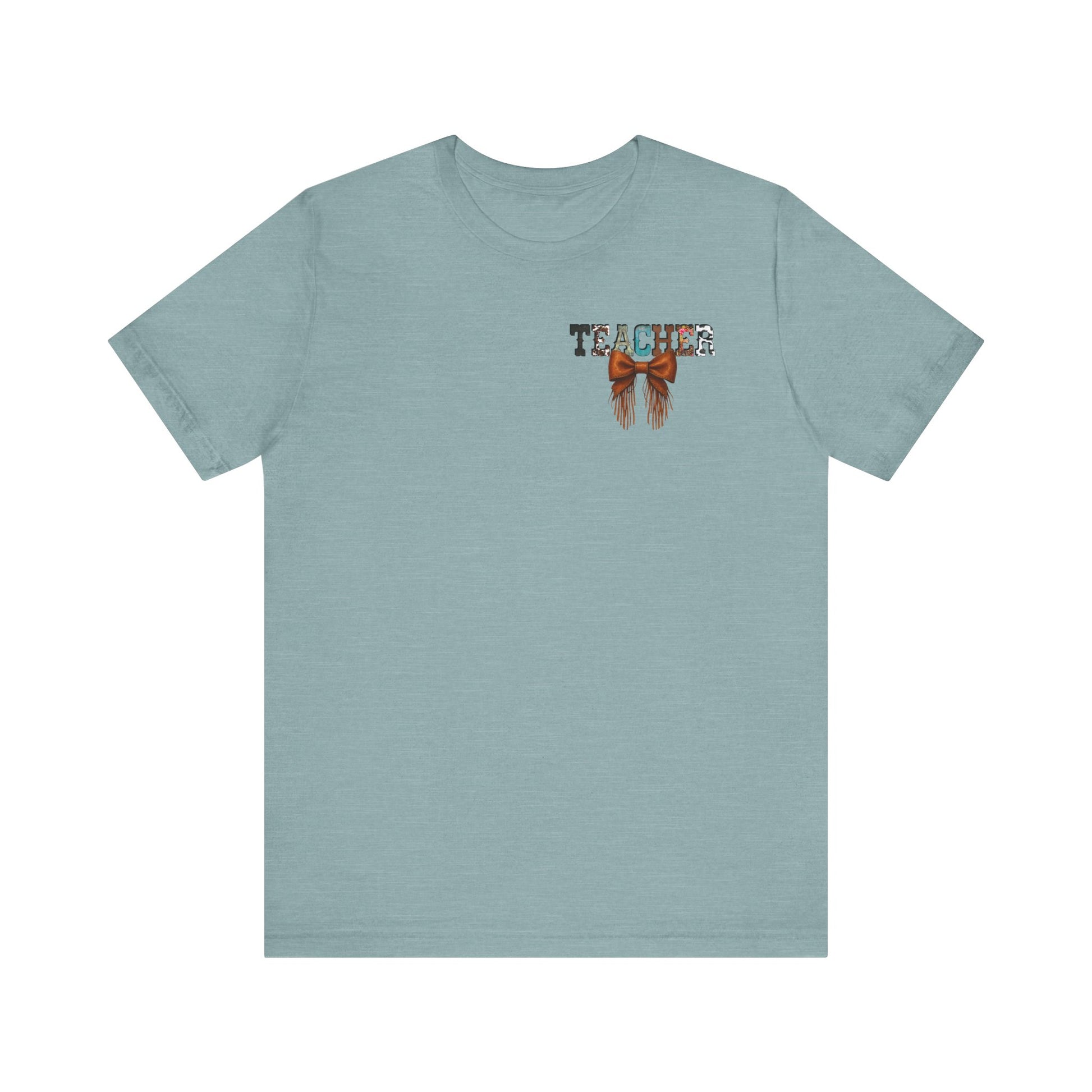 Western Style Teacher Tee with Fringe Bow Front & Back Design - Unisex Jersey Short Sleeve