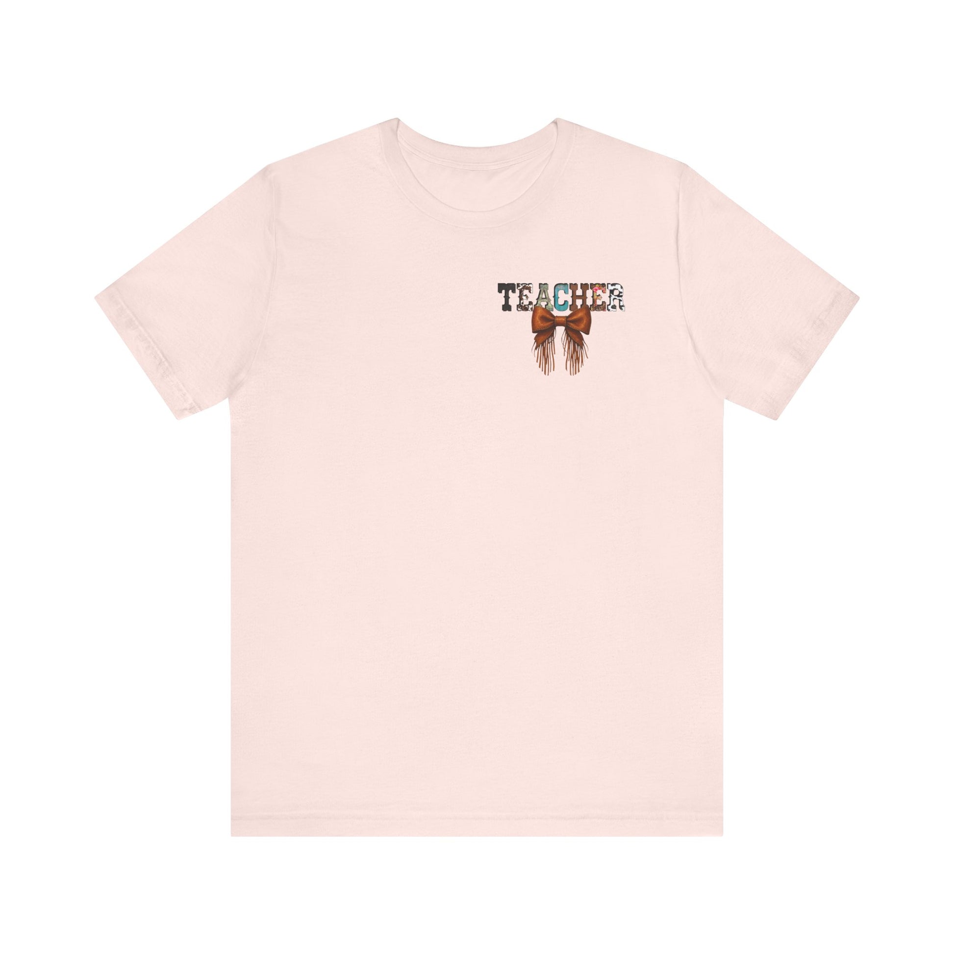 Western Style Teacher Tee with Fringe Bow Front & Back Design - Unisex Jersey Short Sleeve