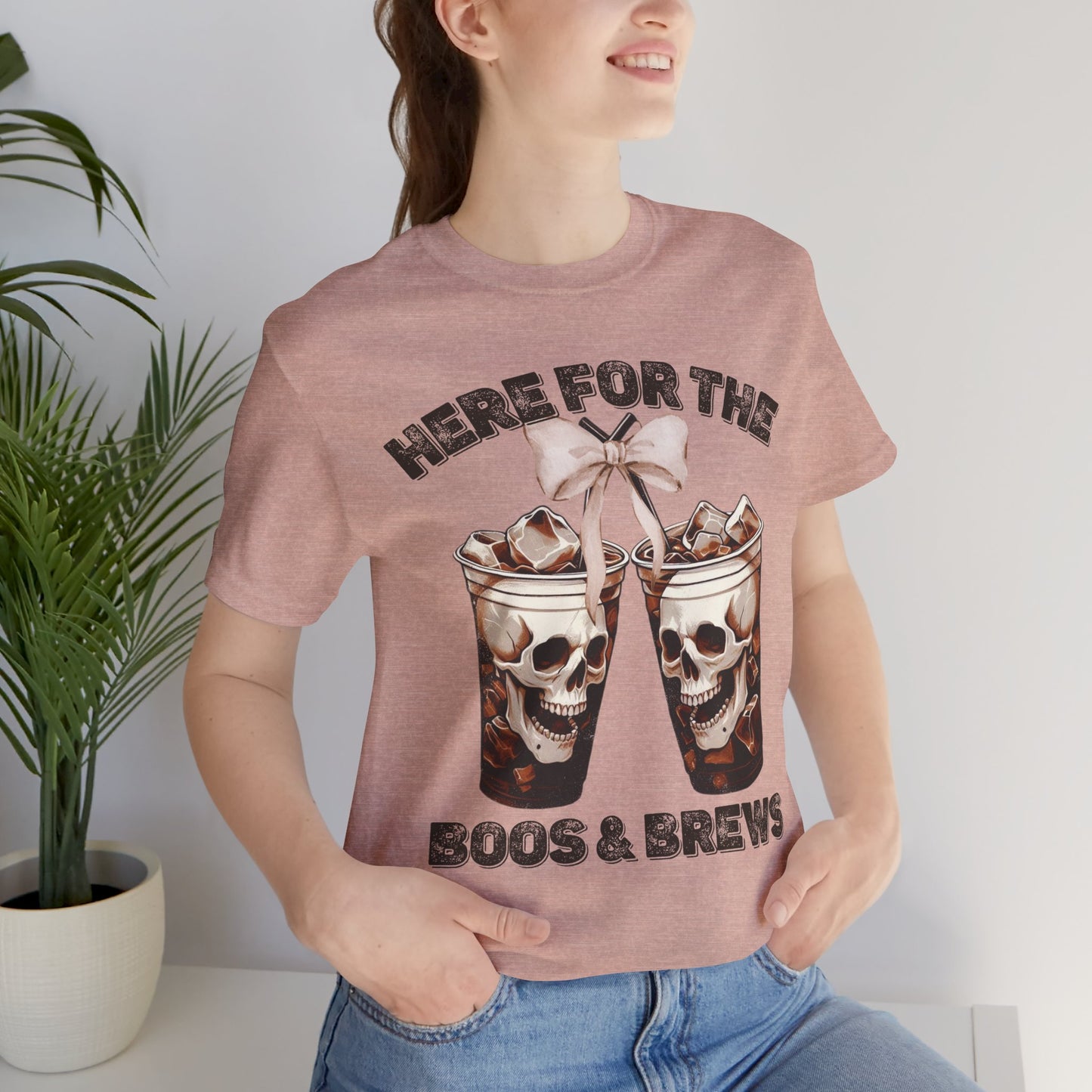 Halloween Skeleton Iced Coffee Tee - Here for the Boos and Brews