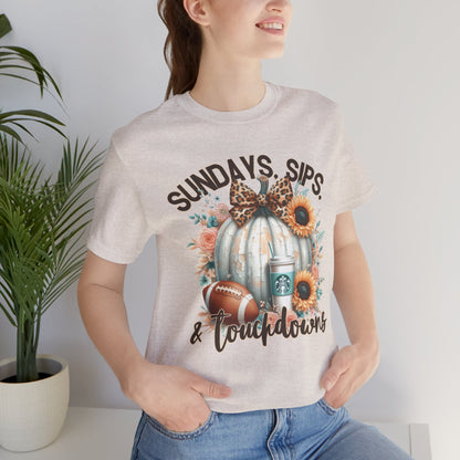 Football Tee - Sundays, Sips, & Touchdowns - Pumpkin, Latte, Sunflowers & Football