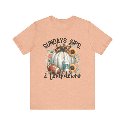 Football Tee - Sundays, Sips, & Touchdowns - Pumpkin, Latte, Sunflowers & Football