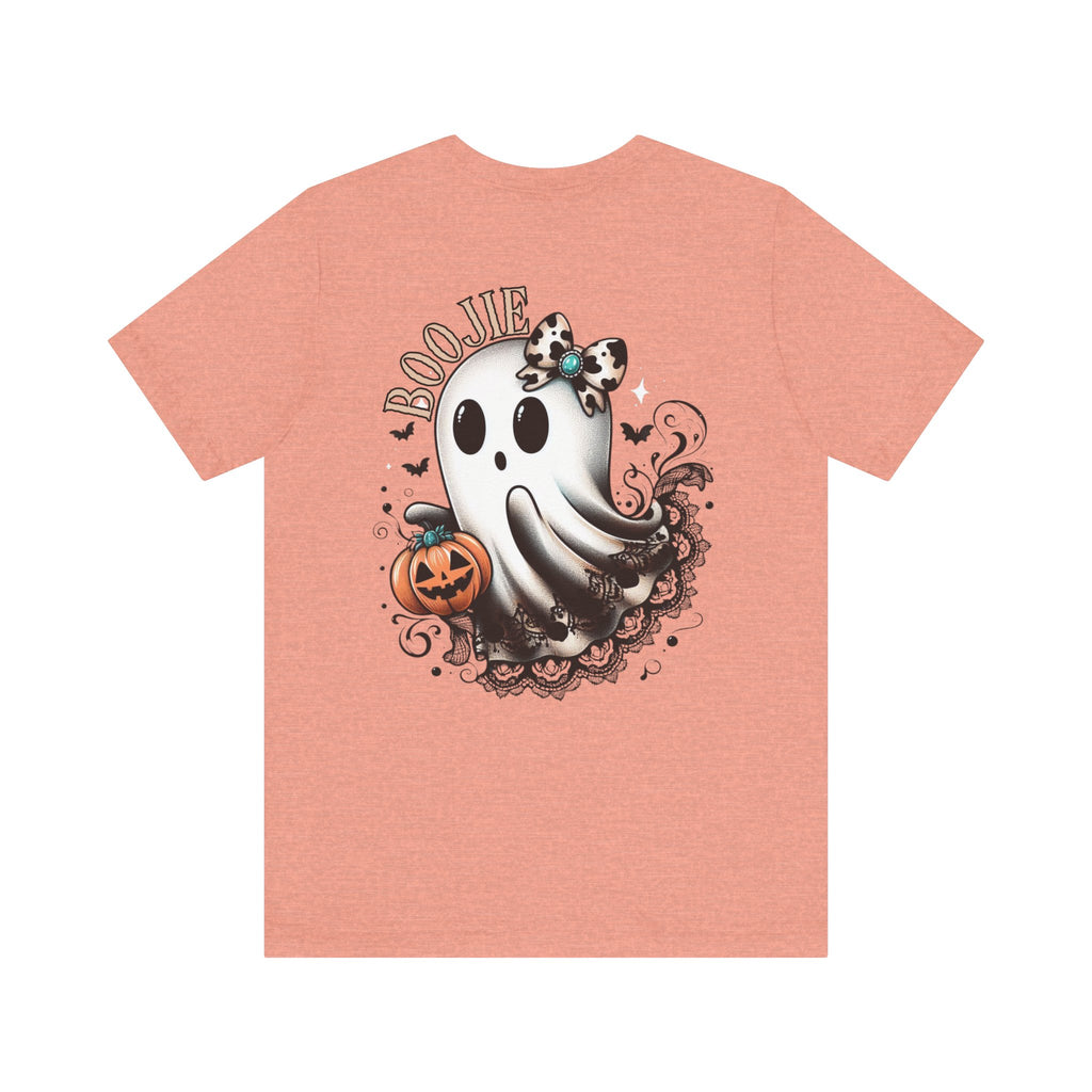 BOOjie Ghost Tee with Pumpkin - Halloween Unisex Jersey Short Sleeve Tee
