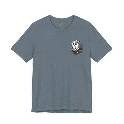BOOjie Ghost Tee with Pumpkin - Halloween Unisex Jersey Short Sleeve Tee