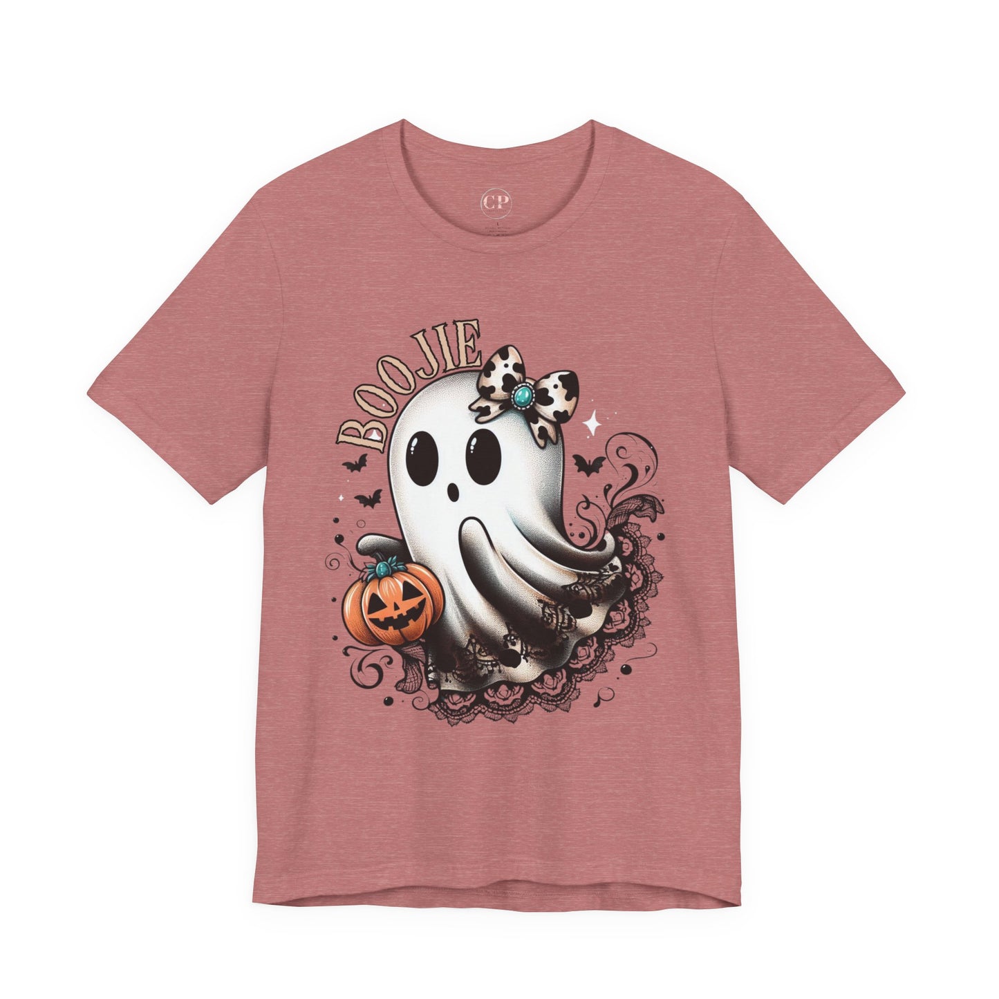 BOOjie Ghost Tee with Pumpkin - Halloween Unisex Jersey Short Sleeve Tee