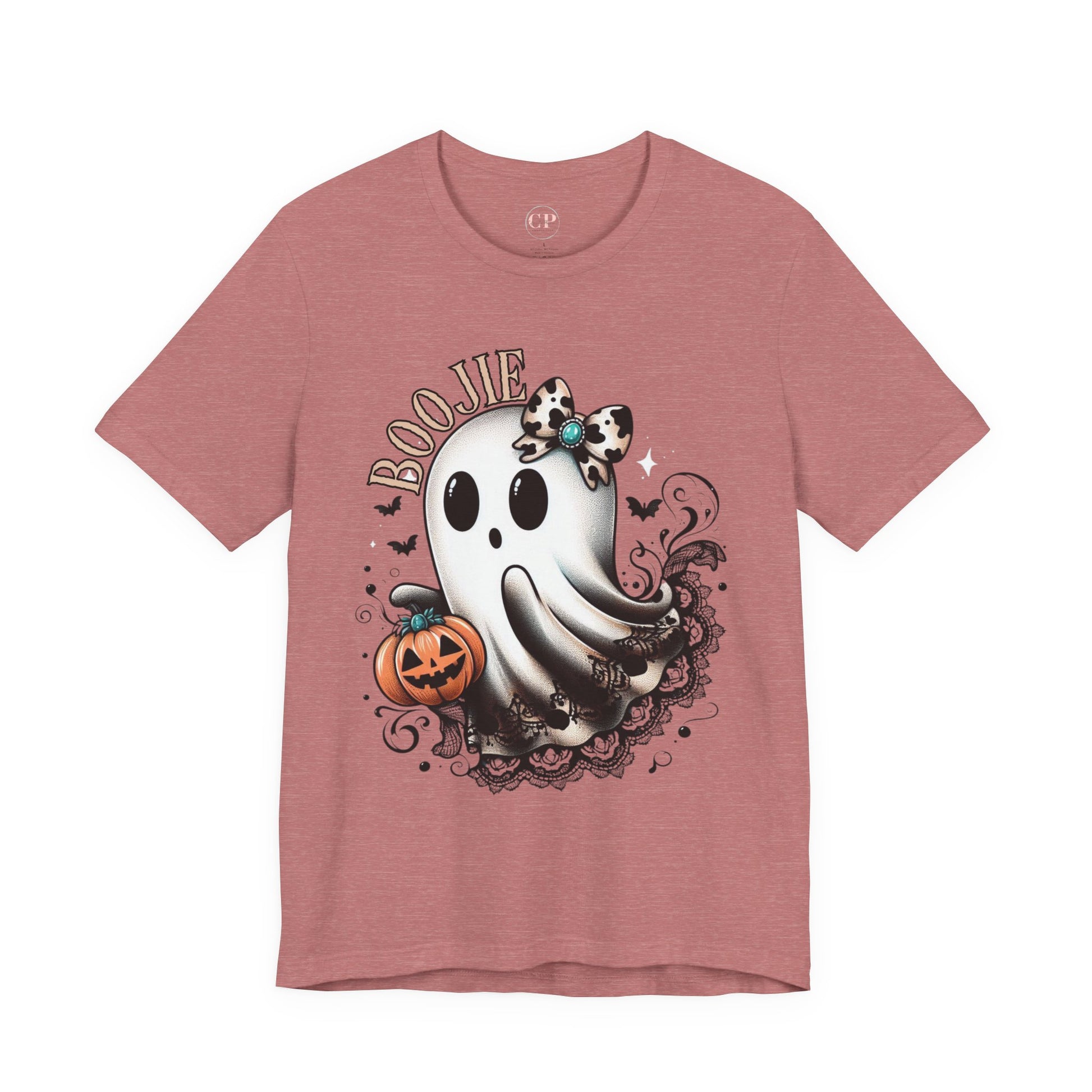 BOOjie Ghost Tee with Pumpkin - Halloween Unisex Jersey Short Sleeve Tee
