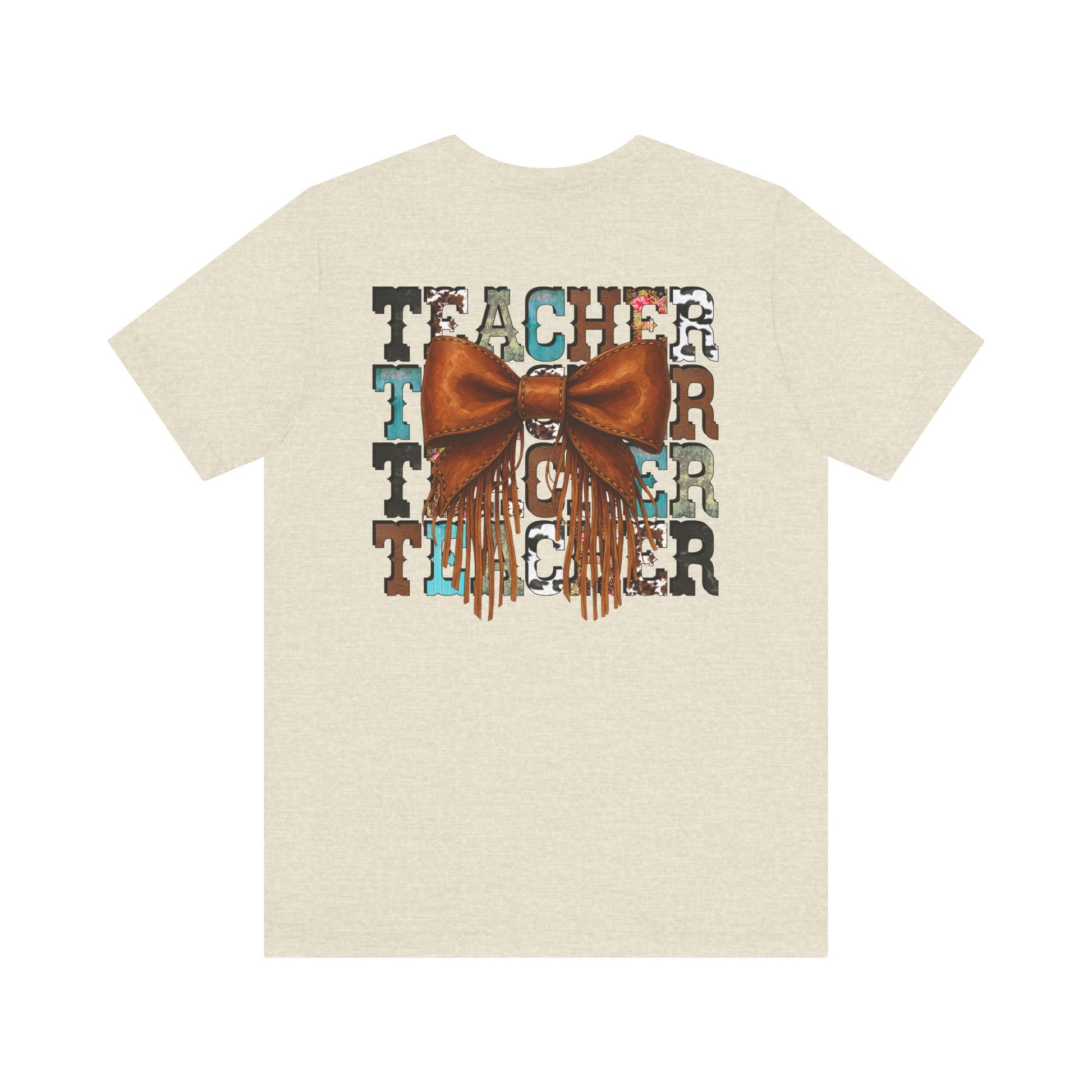 Western Style Teacher Tee with Fringe Bow Front & Back Design - Unisex Jersey Short Sleeve