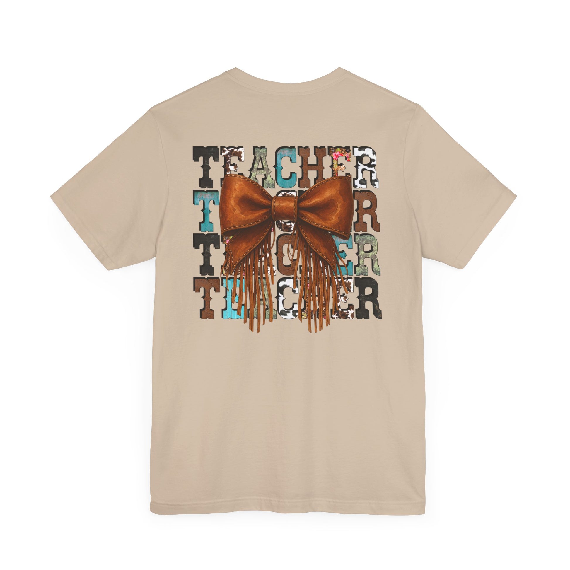 Western Style Teacher Tee with Fringe Bow Front & Back Design - Unisex Jersey Short Sleeve
