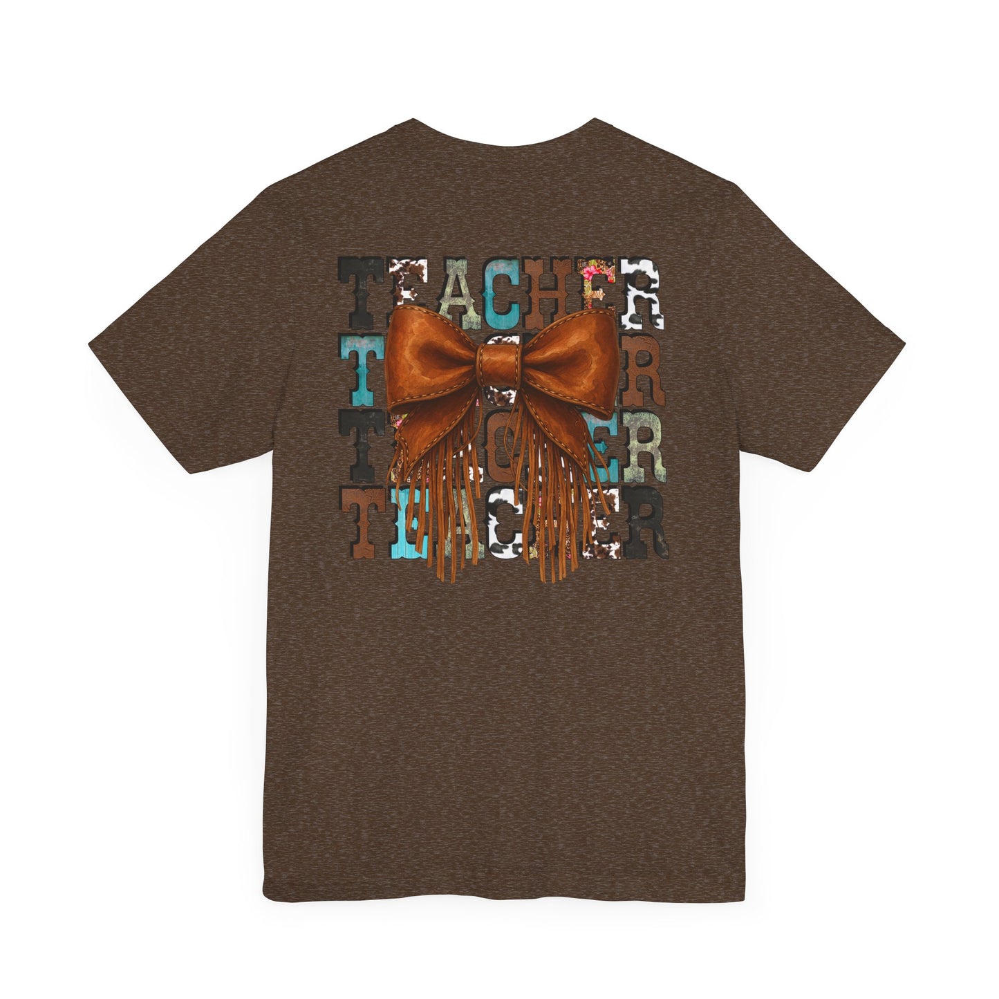 Western Style Teacher Tee with Fringe Bow Front & Back Design - Unisex Jersey Short Sleeve