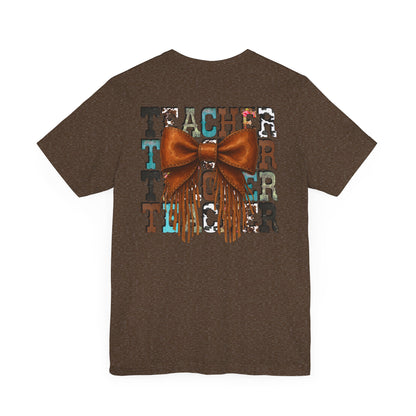 Western Style Teacher Tee with Fringe Bow Front & Back Design - Unisex Jersey Short Sleeve