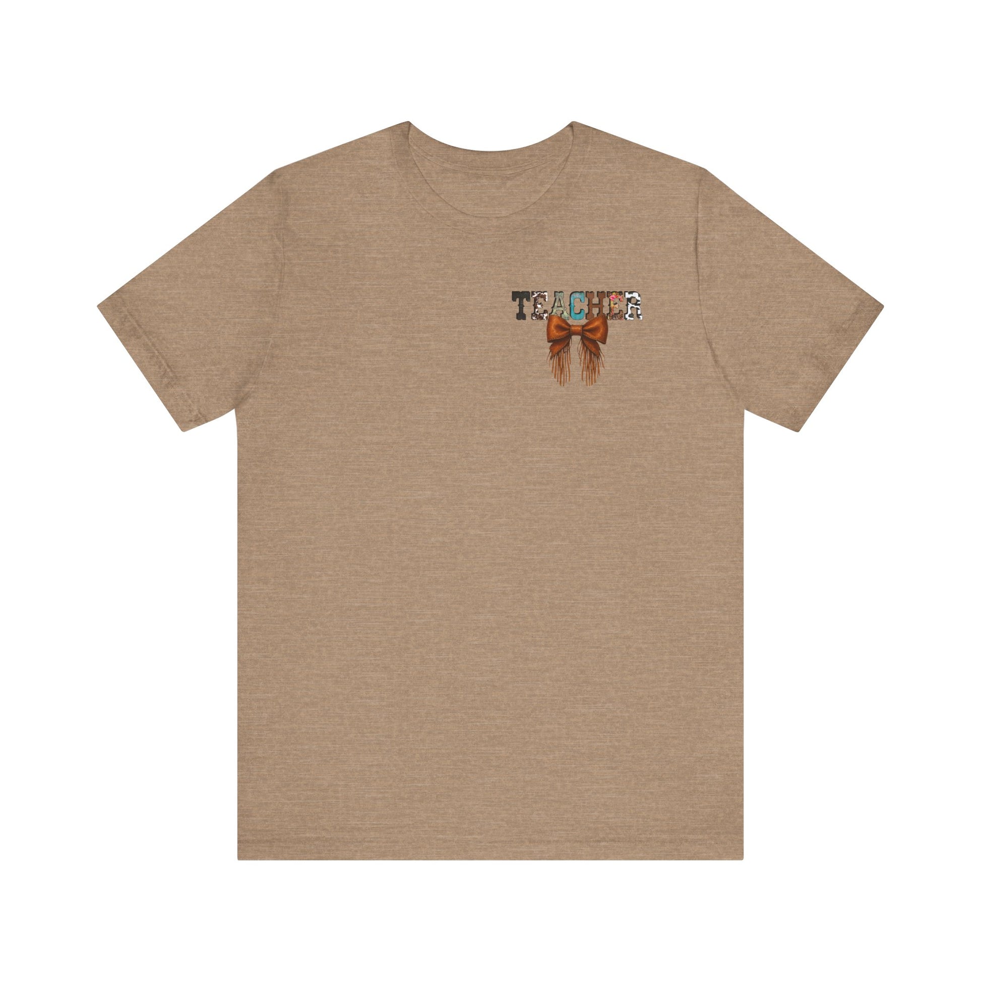 Western Style Teacher Tee with Fringe Bow Front & Back Design - Unisex Jersey Short Sleeve