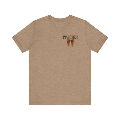 Western Style Teacher Tee with Fringe Bow Front & Back Design - Unisex Jersey Short Sleeve