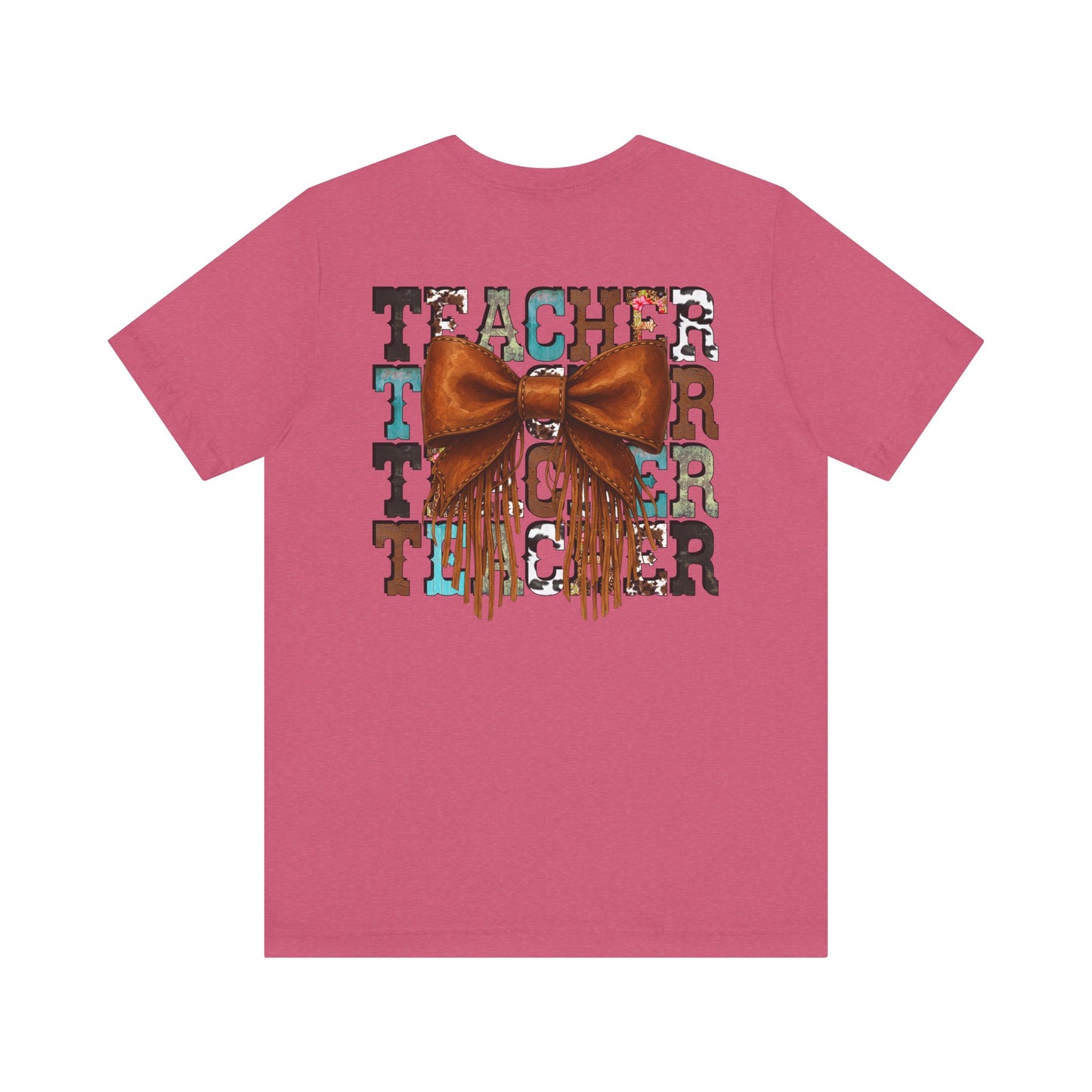 Western Style Teacher Tee with Fringe Bow Front & Back Design - Unisex Jersey Short Sleeve