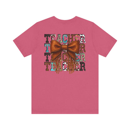 Western Style Teacher Tee with Fringe Bow Front & Back Design - Unisex Jersey Short Sleeve