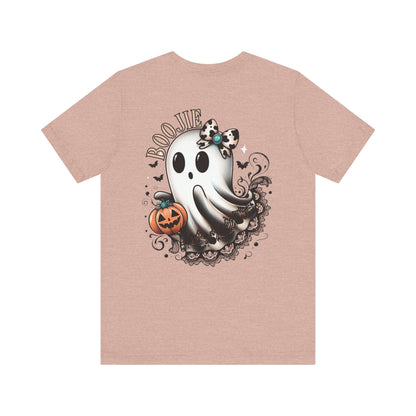 BOOjie Ghost Tee with Pumpkin - Halloween Unisex Jersey Short Sleeve Tee