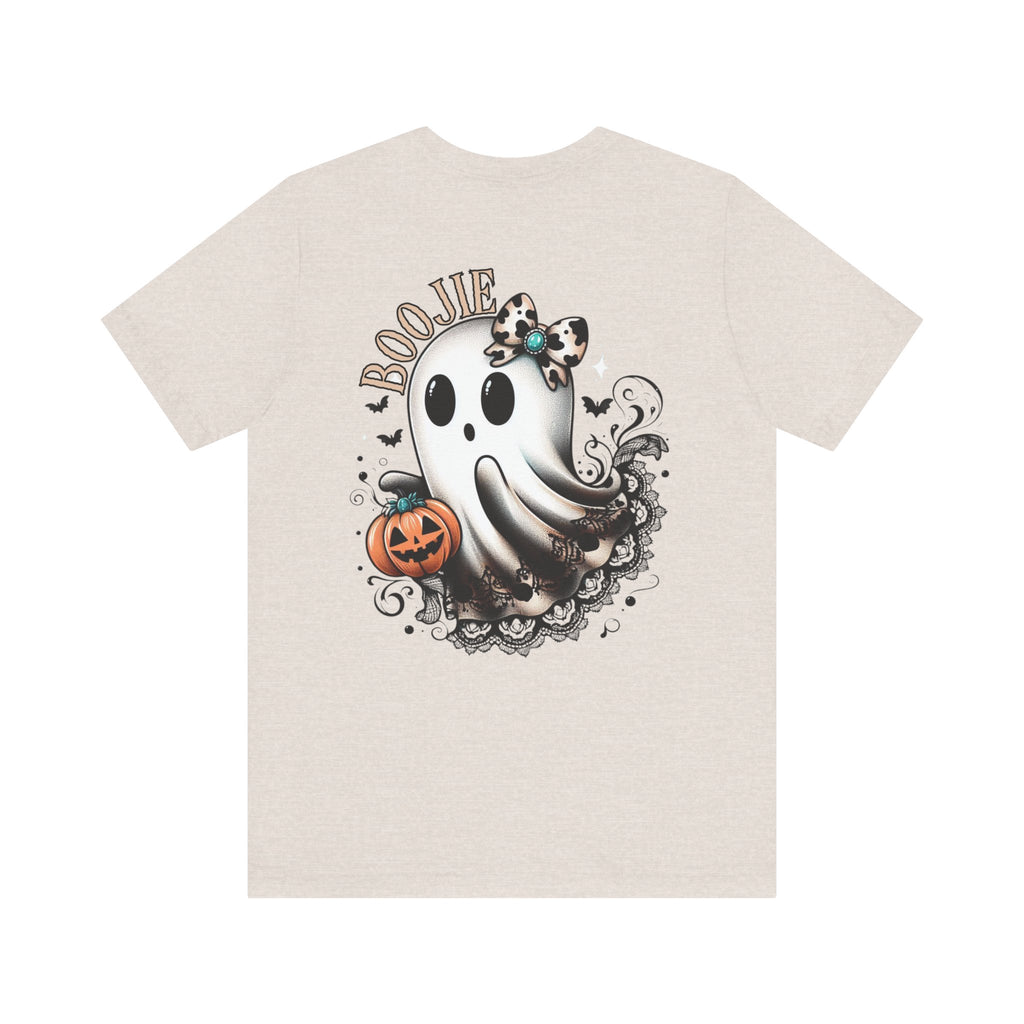 BOOjie Ghost Tee with Pumpkin - Halloween Unisex Jersey Short Sleeve Tee
