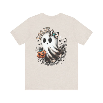 BOOjie Ghost Tee with Pumpkin - Halloween Unisex Jersey Short Sleeve Tee