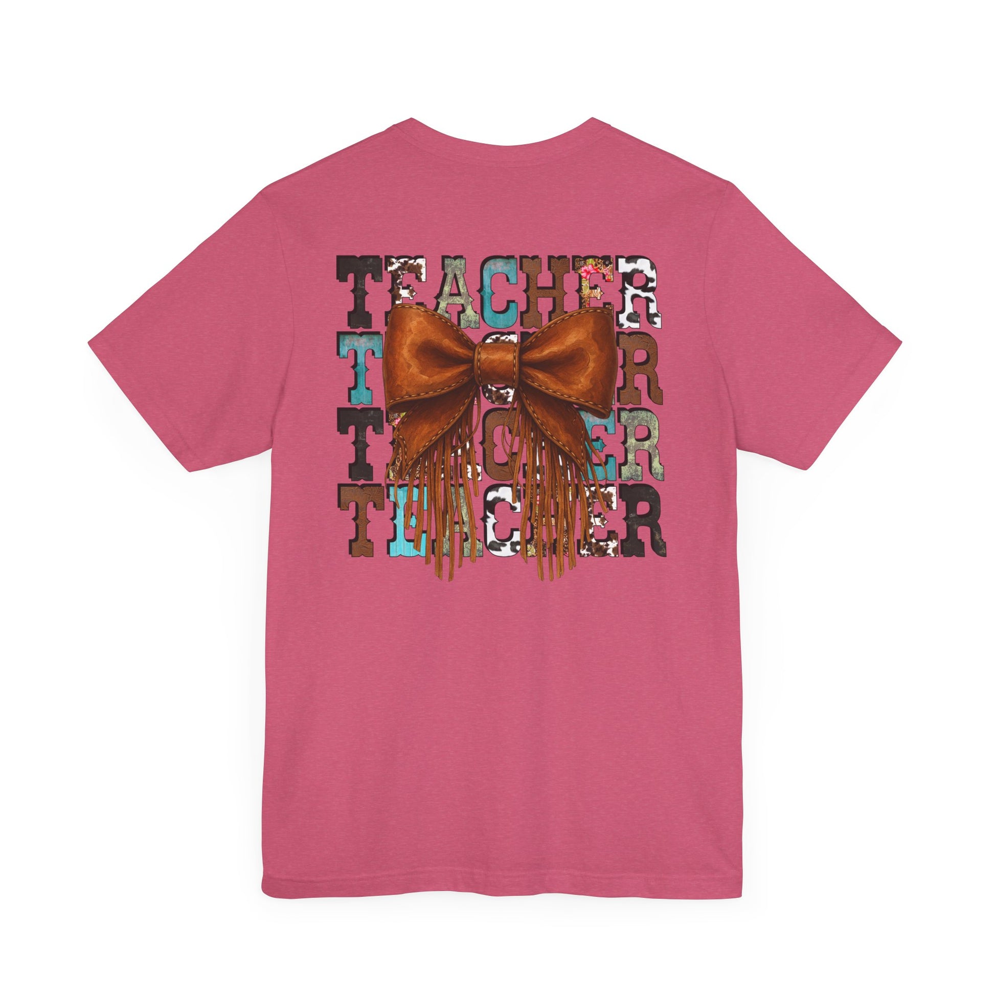 Western Style Teacher Tee with Fringe Bow Front & Back Design - Unisex Jersey Short Sleeve