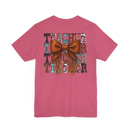 Western Style Teacher Tee with Fringe Bow Front & Back Design - Unisex Jersey Short Sleeve