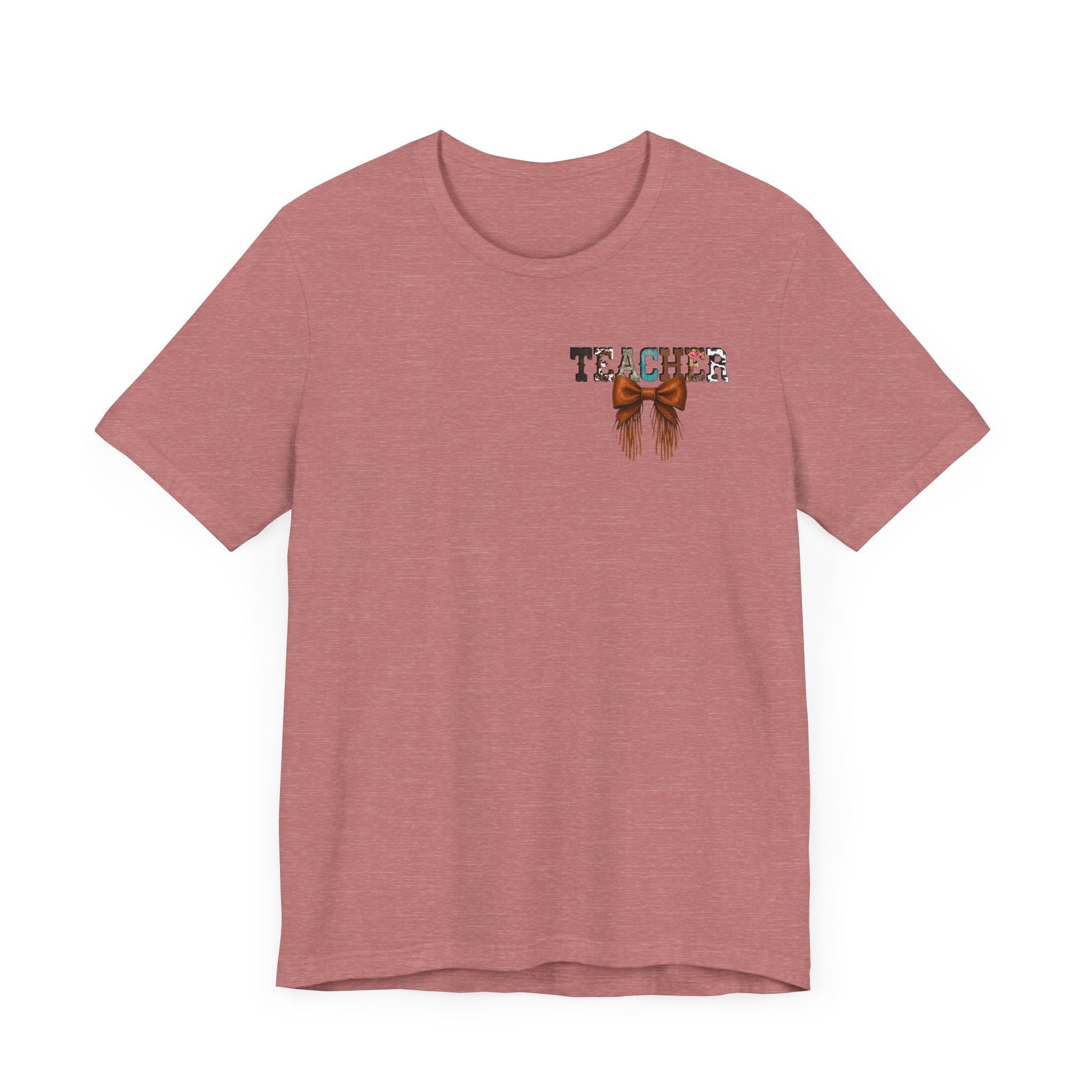 Western Style Teacher Tee with Fringe Bow Front & Back Design - Unisex Jersey Short Sleeve