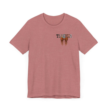 Western Style Teacher Tee with Fringe Bow Front & Back Design - Unisex Jersey Short Sleeve
