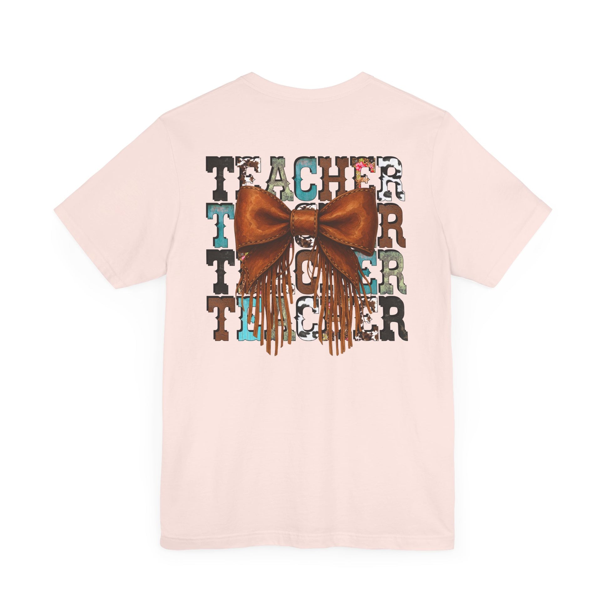 Western Style Teacher Tee with Fringe Bow Front & Back Design - Unisex Jersey Short Sleeve