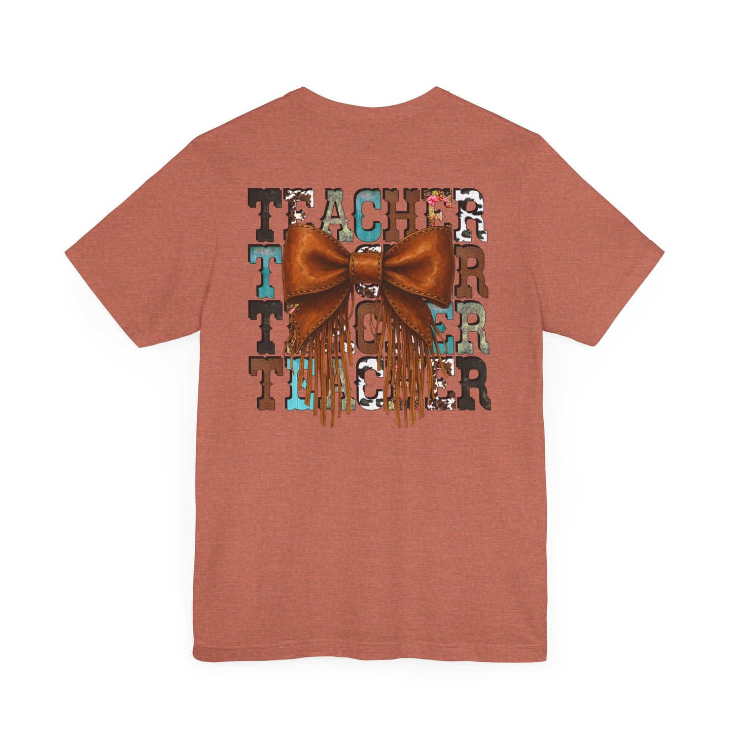 Western Style Teacher Tee with Fringe Bow Front & Back Design - Unisex Jersey Short Sleeve