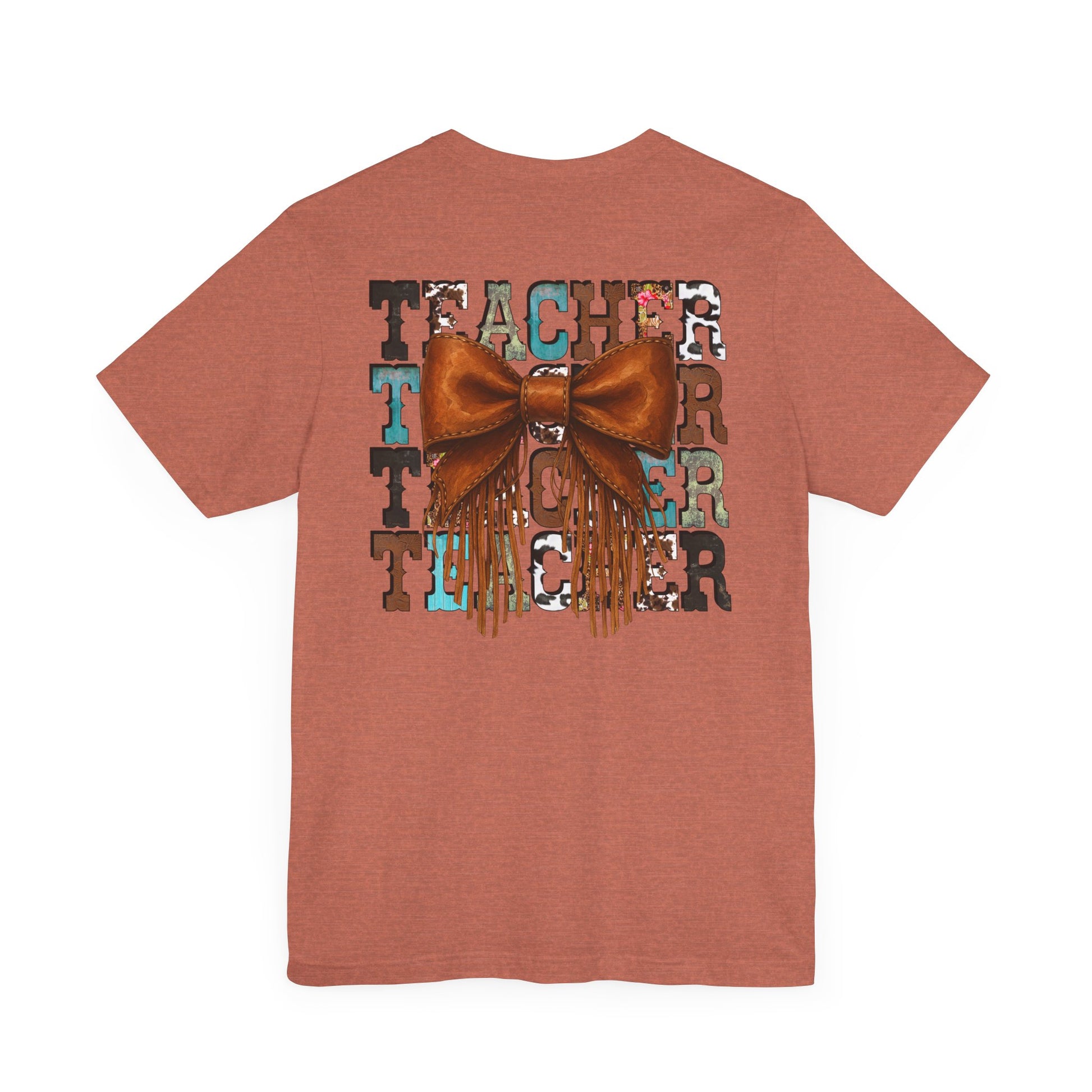 Western Style Teacher Tee with Fringe Bow Front & Back Design - Unisex Jersey Short Sleeve