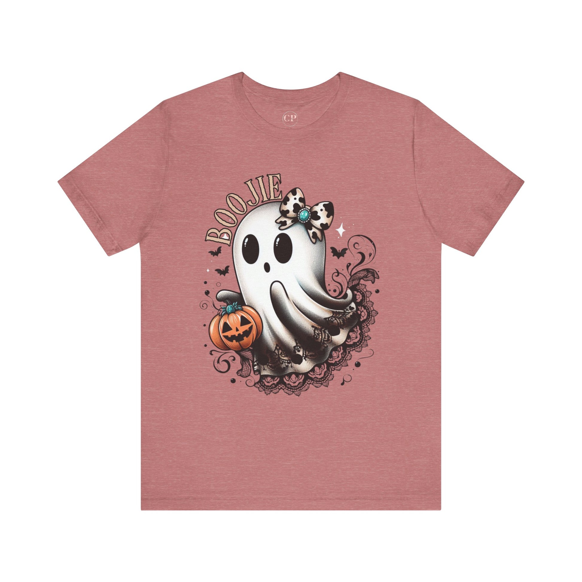 BOOjie Ghost Tee with Pumpkin - Halloween Unisex Jersey Short Sleeve Tee