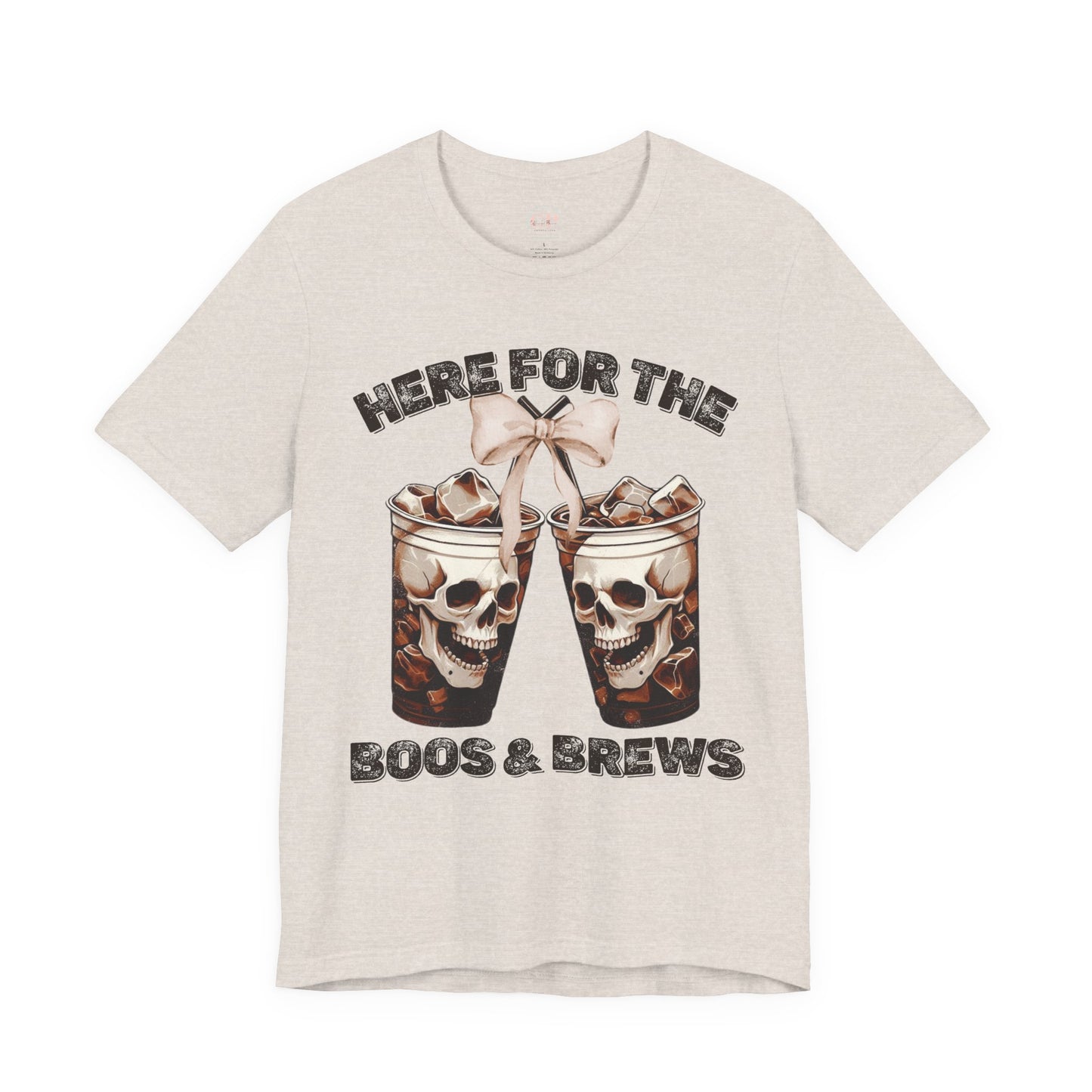 Halloween Skeleton Iced Coffee Tee - Here for the Boos and Brews