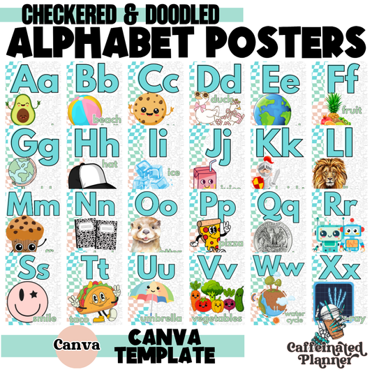 Checkered & Doodled: Alphabet Posters | Canva Template