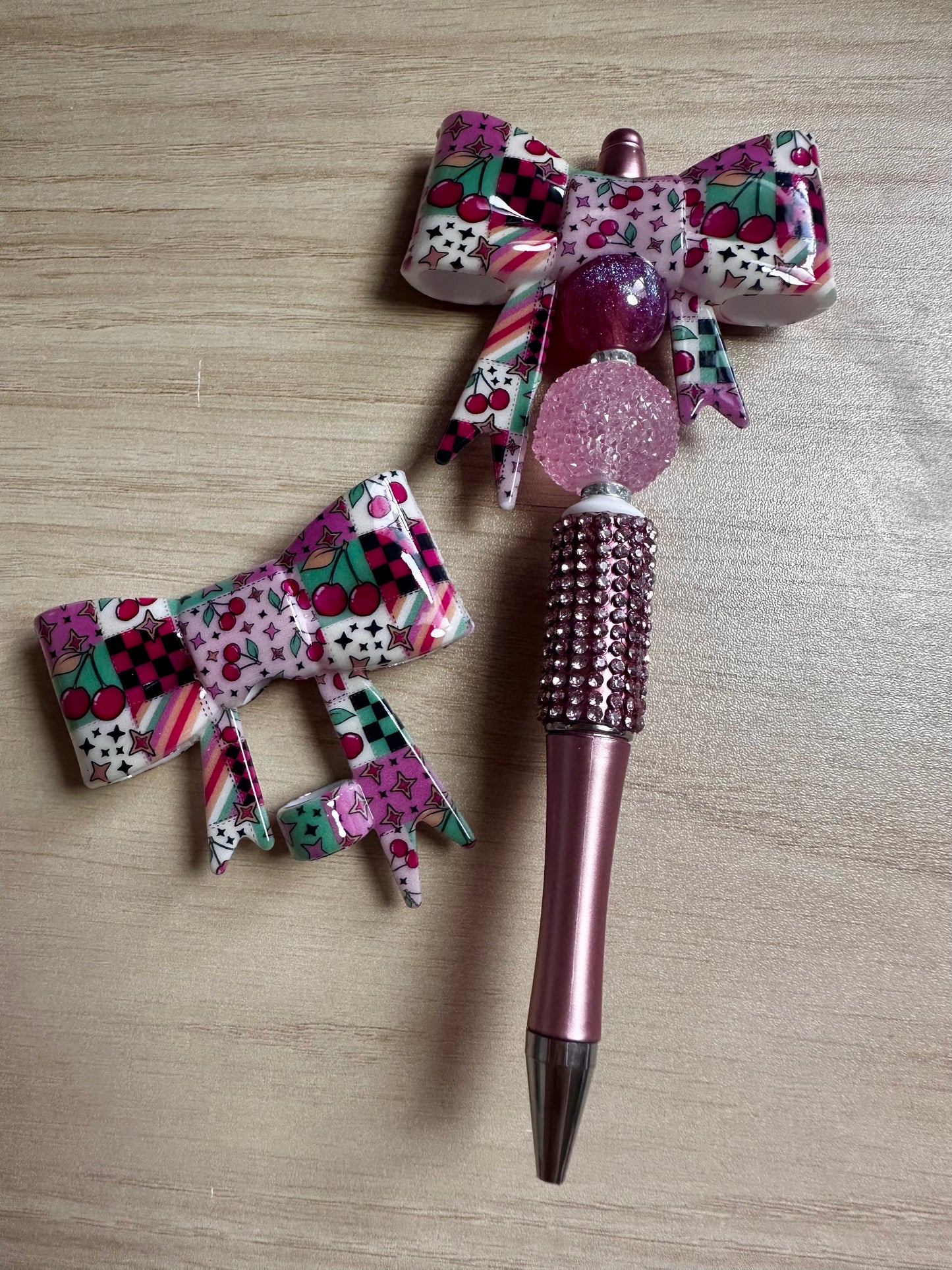 cherries, stars + checkered bow | bling pen & straw topper set