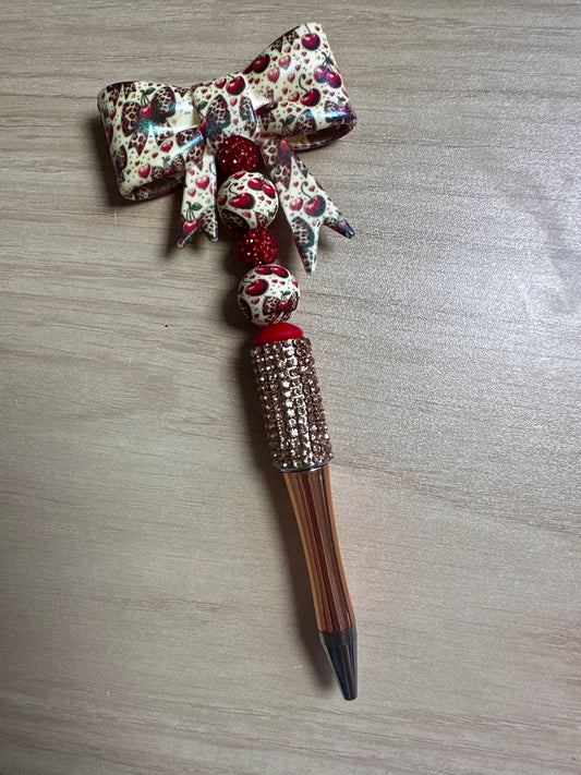 cherry + leopard bow | bling pen