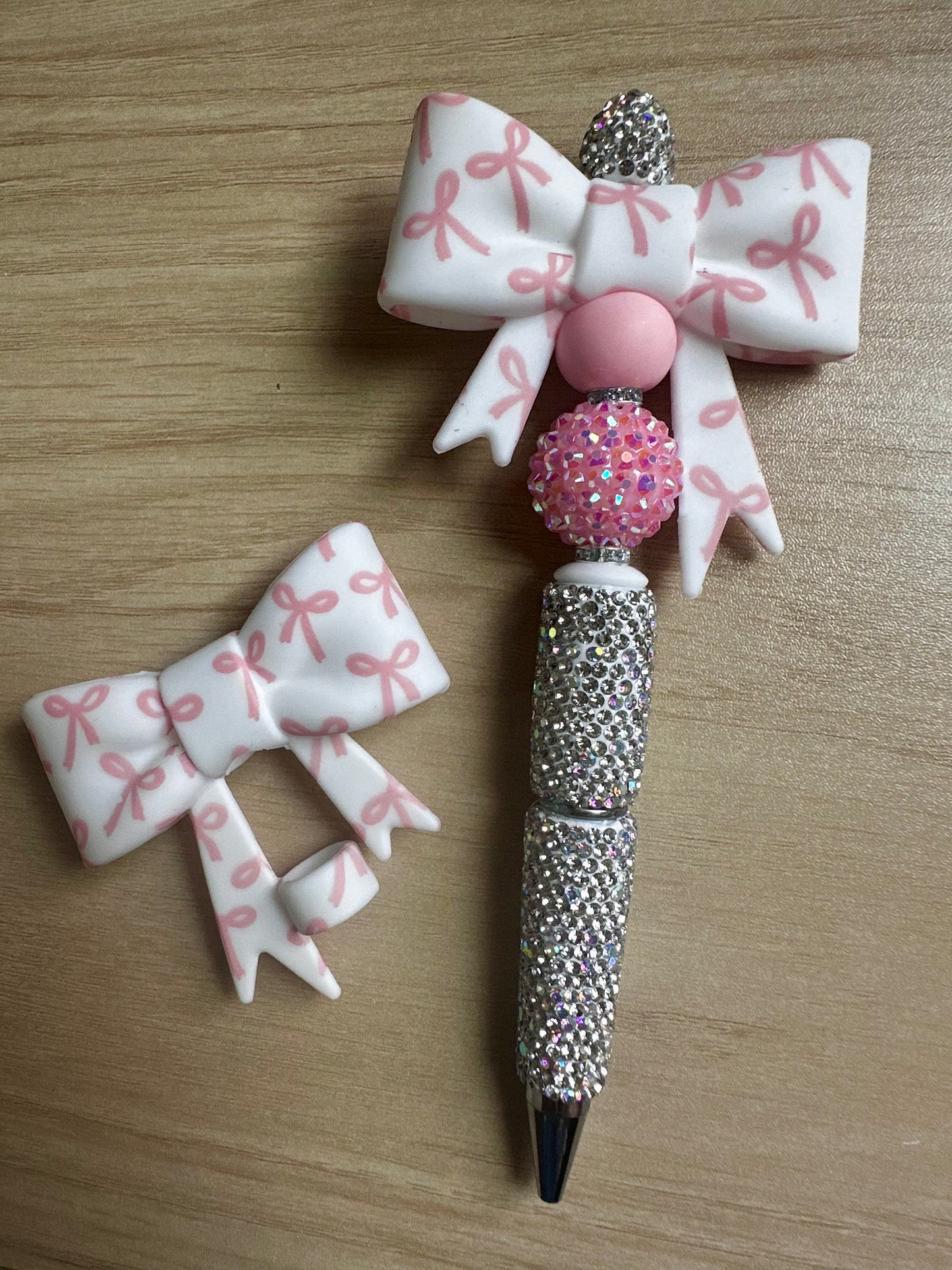 light pink bow | bling pen & straw topper set