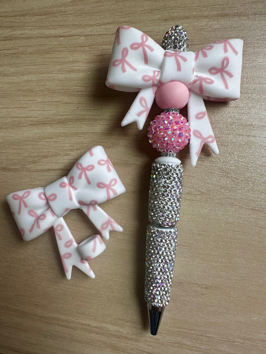 light pink bow | bling pen & straw topper set