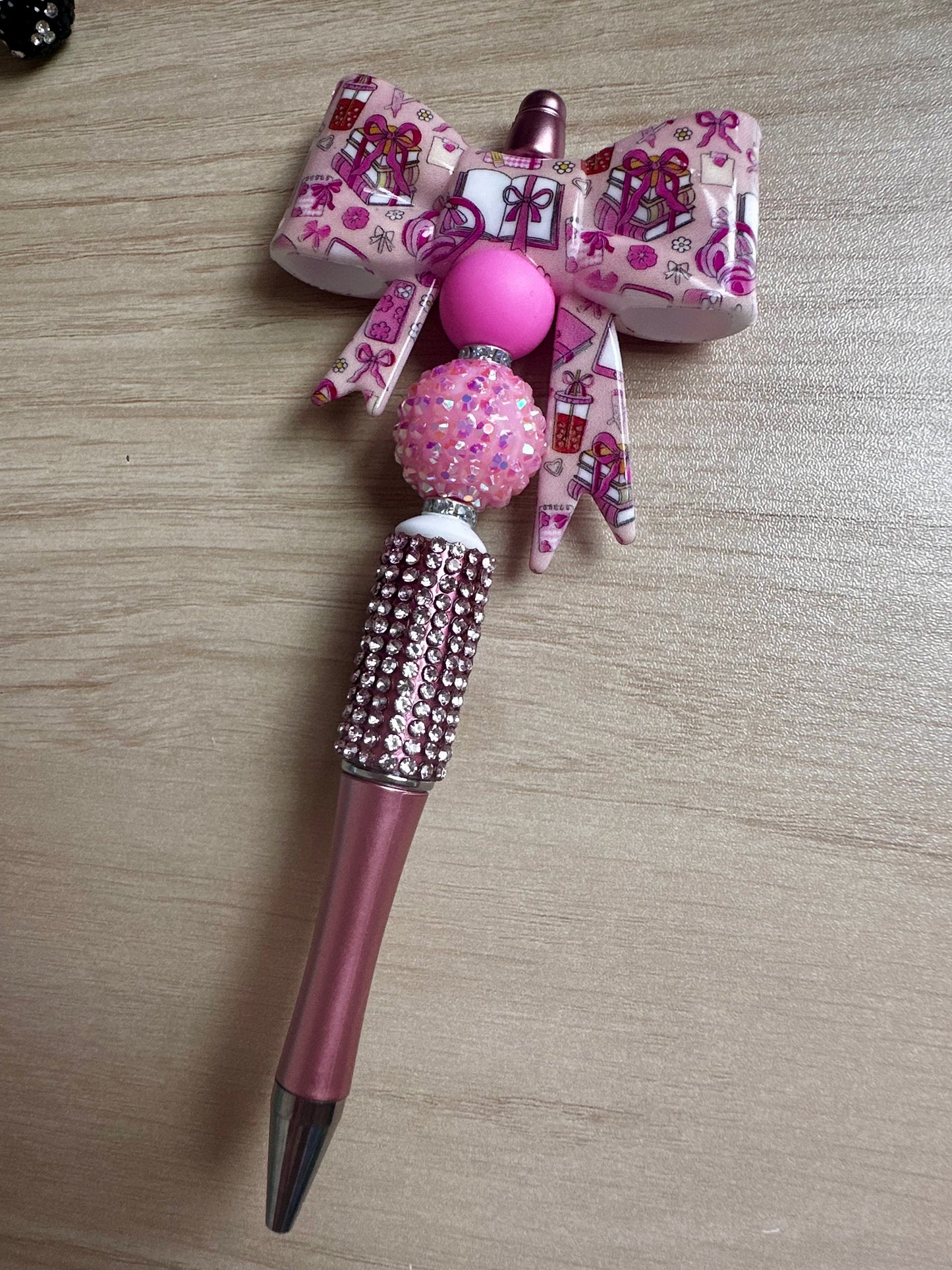 books & iced coffee bow pen | bling pen