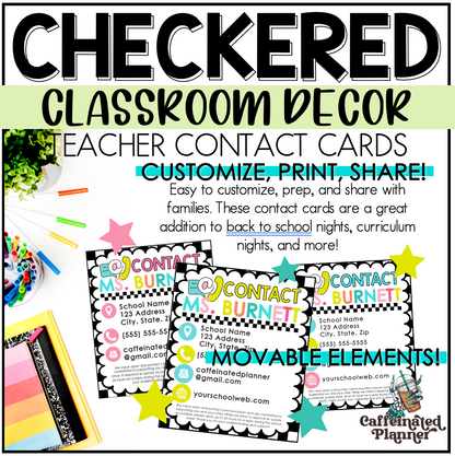 Checkered Classroom Decor | Teacher Contact Card
