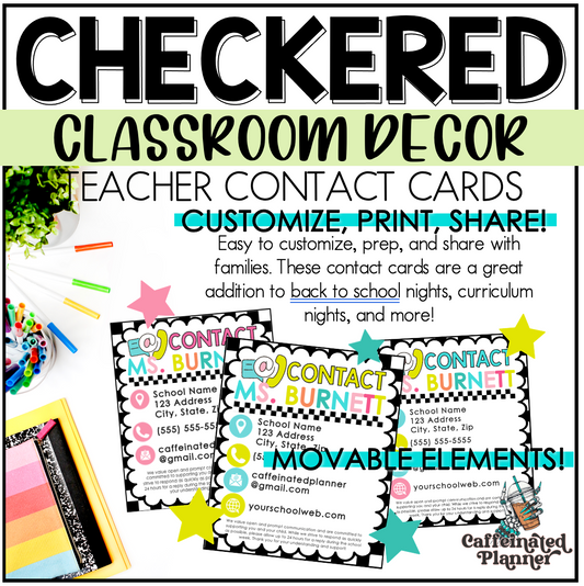 Checkered Classroom Decor | Teacher Contact Card