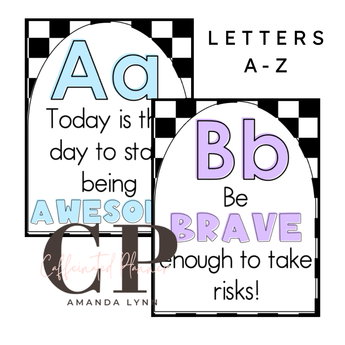 Secondary Alphabet // Motivational Quote Alphabet: Black and White Checkered