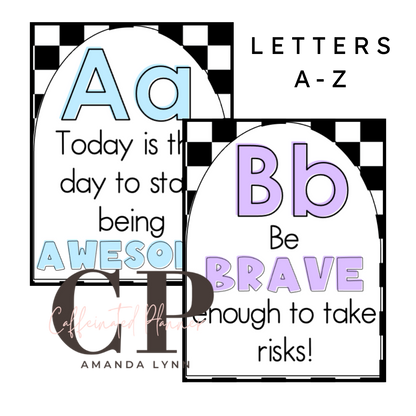 Secondary Alphabet // Motivational Quote Alphabet: Black and White Checkered