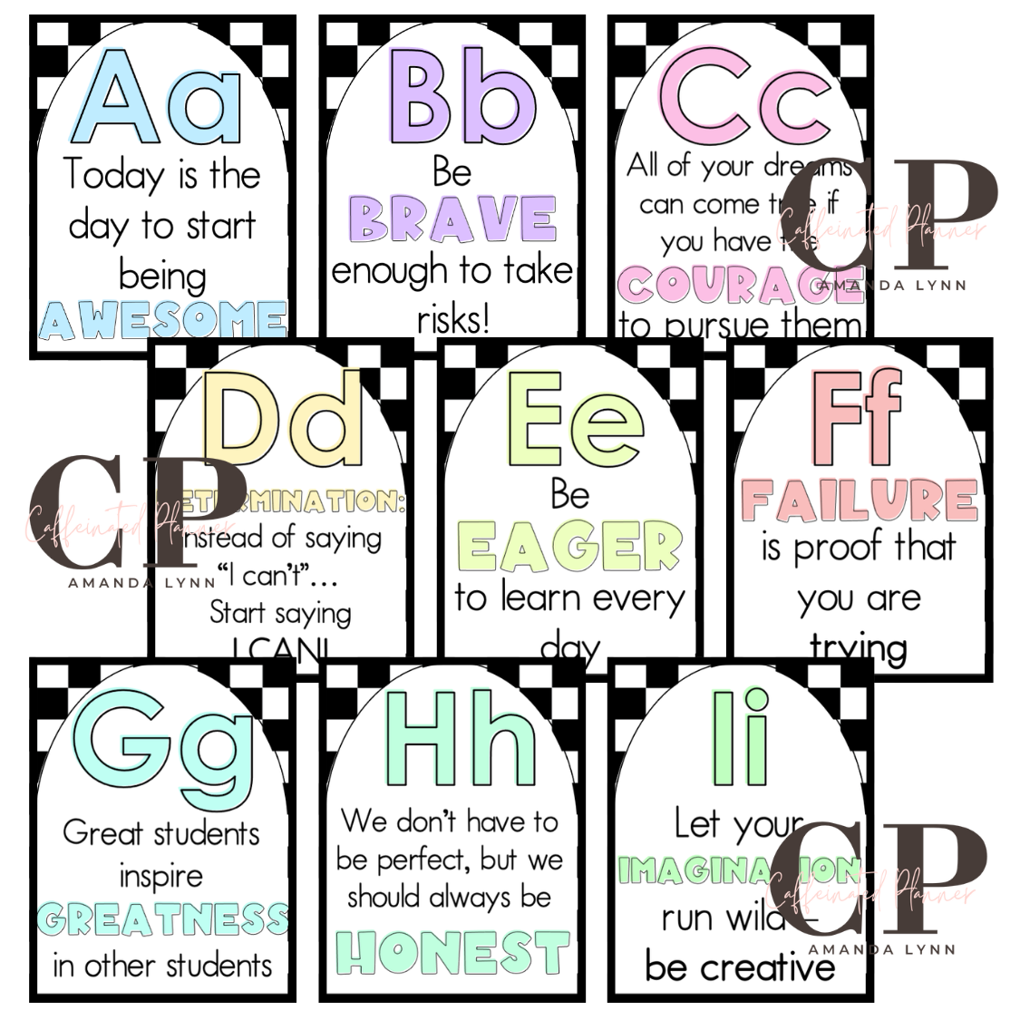 Secondary Alphabet // Motivational Quote Alphabet: Black and White Checkered
