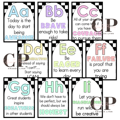 Secondary Alphabet // Motivational Quote Alphabet: Black and White Checkered