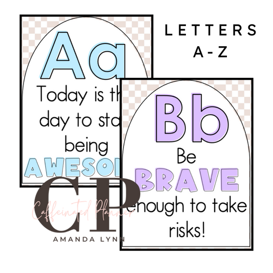 Secondary Alphabet // Motivational Quote Alphabet: Neutral Checkered