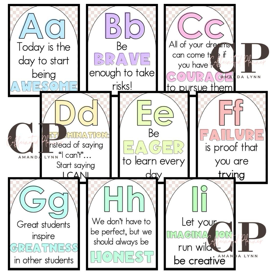 Secondary Alphabet // Motivational Quote Alphabet: Neutral Checkered