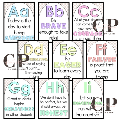Secondary Alphabet // Motivational Quote Alphabet: Neutral Checkered