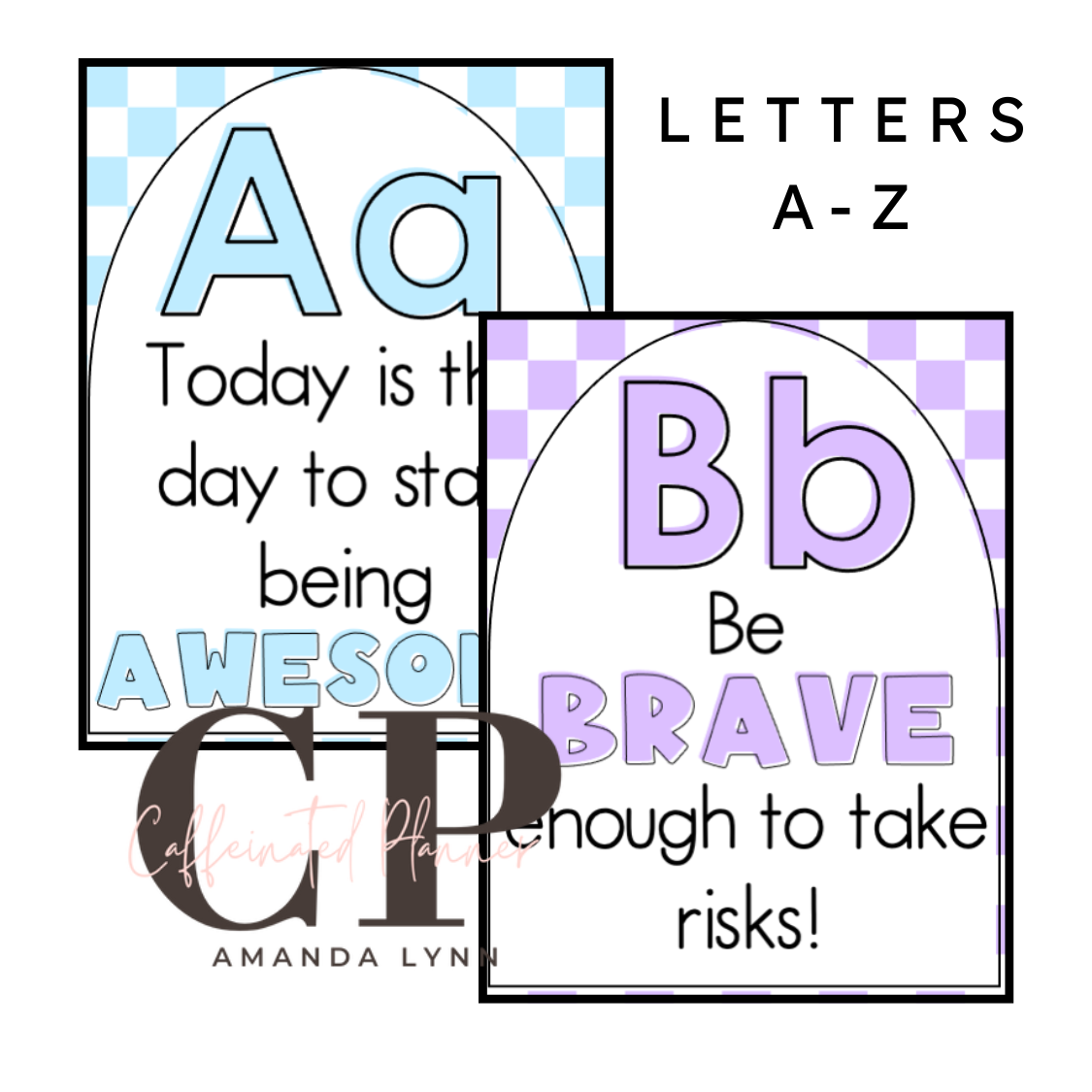 Secondary Alphabet // Motivational Quote Alphabet: Pastel Checkered