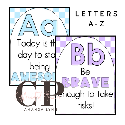 Secondary Alphabet // Motivational Quote Alphabet: Pastel Checkered