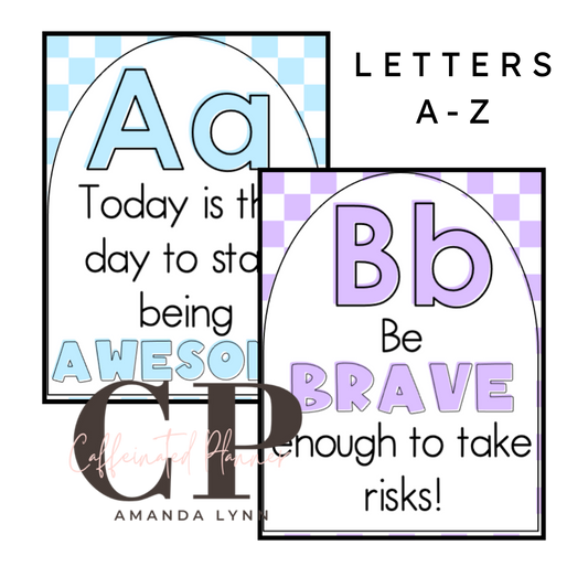 Secondary Alphabet // Motivational Quote Alphabet: Pastel Checkered