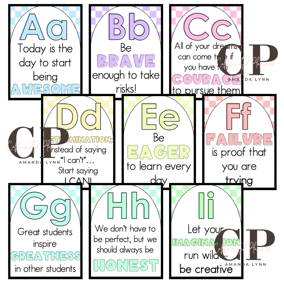Secondary Alphabet // Motivational Quote Alphabet: Pastel Checkered