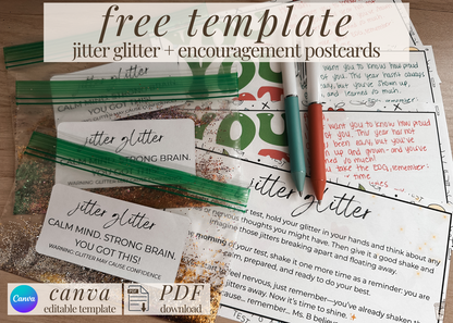 Jitter Glitter + Encouragement Postcards | Free Testing Motivation Template